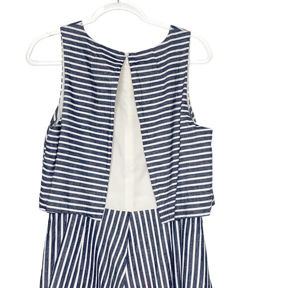 1. STATE Striped Linen Cotton Popover Fit & Flare Mini Dress Navy White Size L - Picture 5 of 7